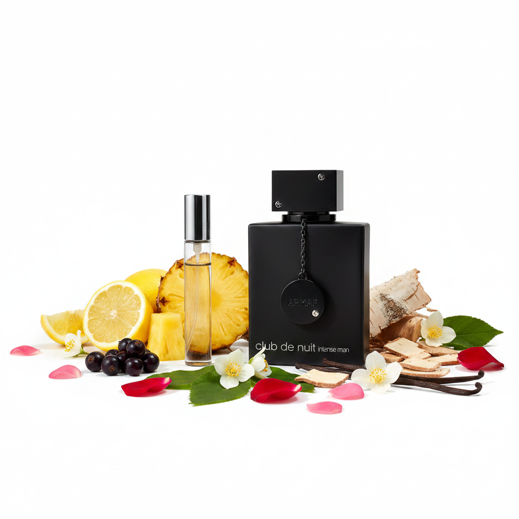 Club de Nuit Intense Man – White Background with Ingredients