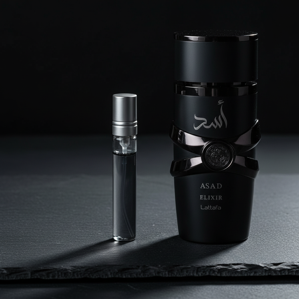 Lattafa Asad Elixir EDP decant sample vial