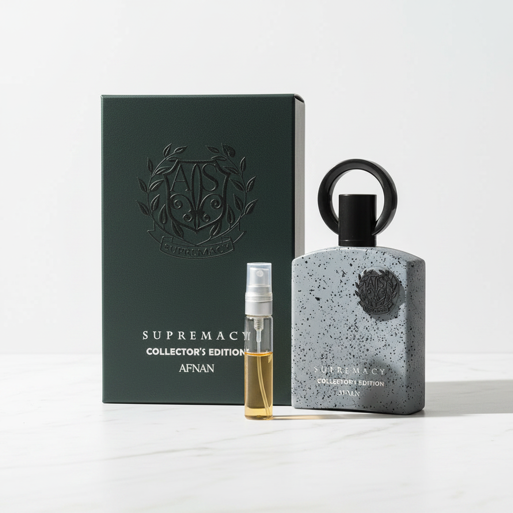 Afnan Supremacy Collector's Edition EDP decant sample vial white background