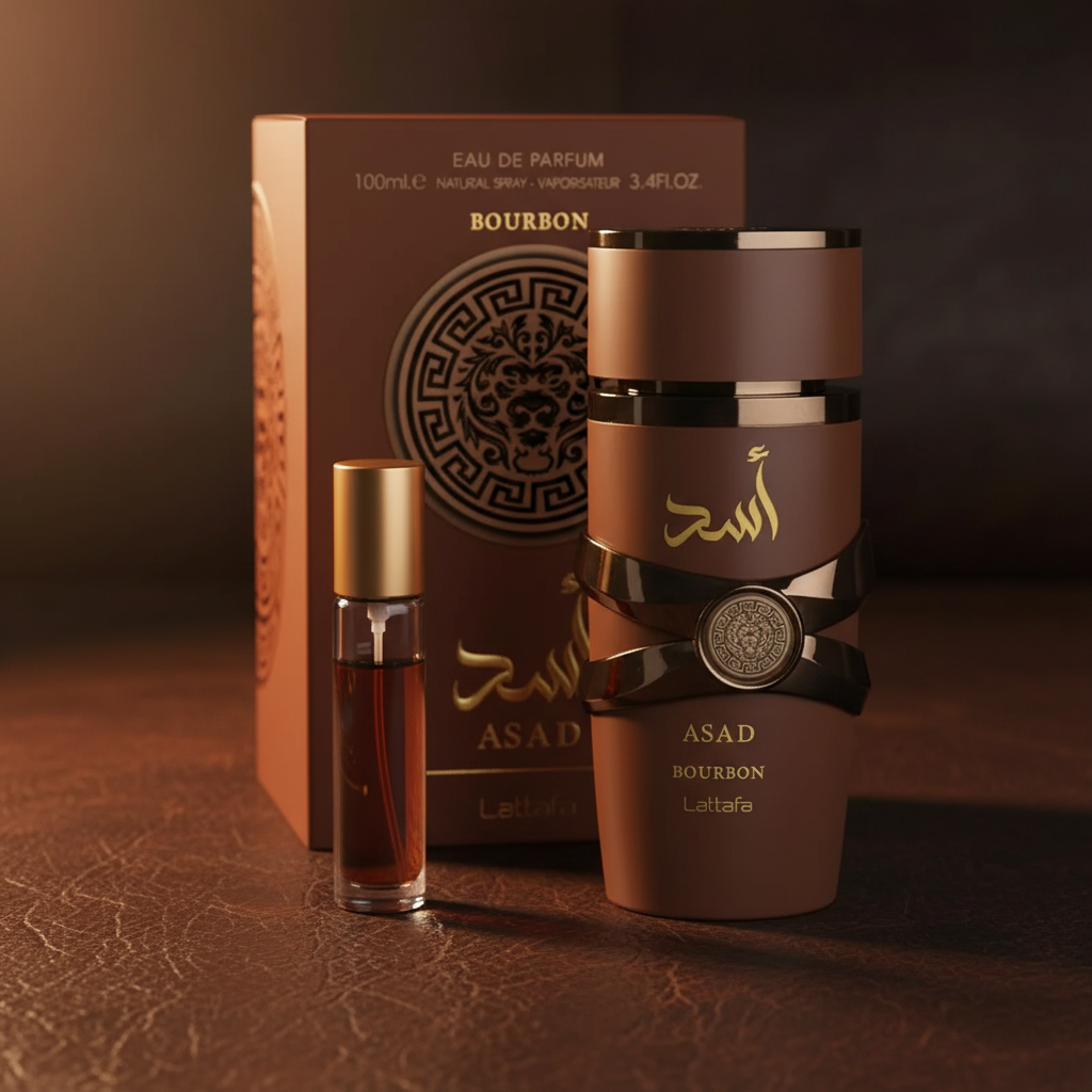Lattafa Asad Bourbon EDP decant sample vial