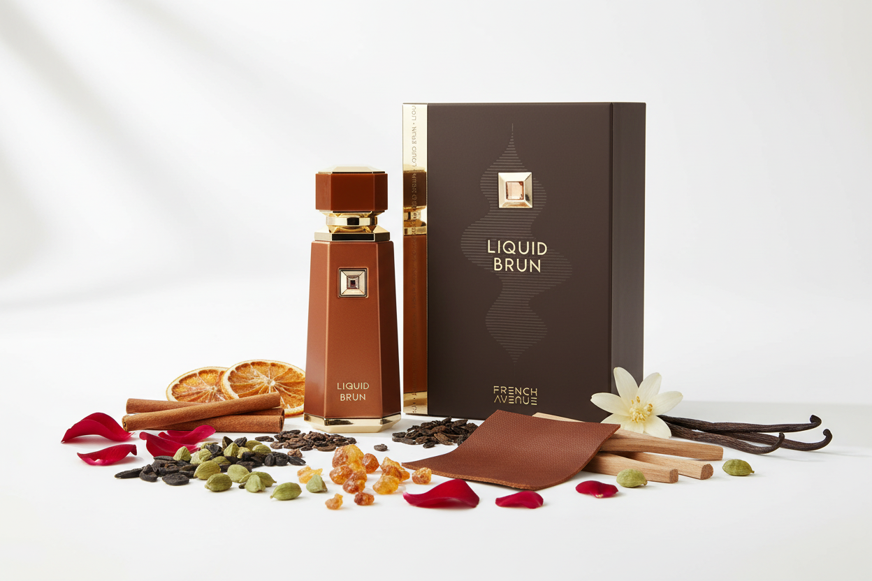 Liquid Brun — White Background Ingredient Flat Lay