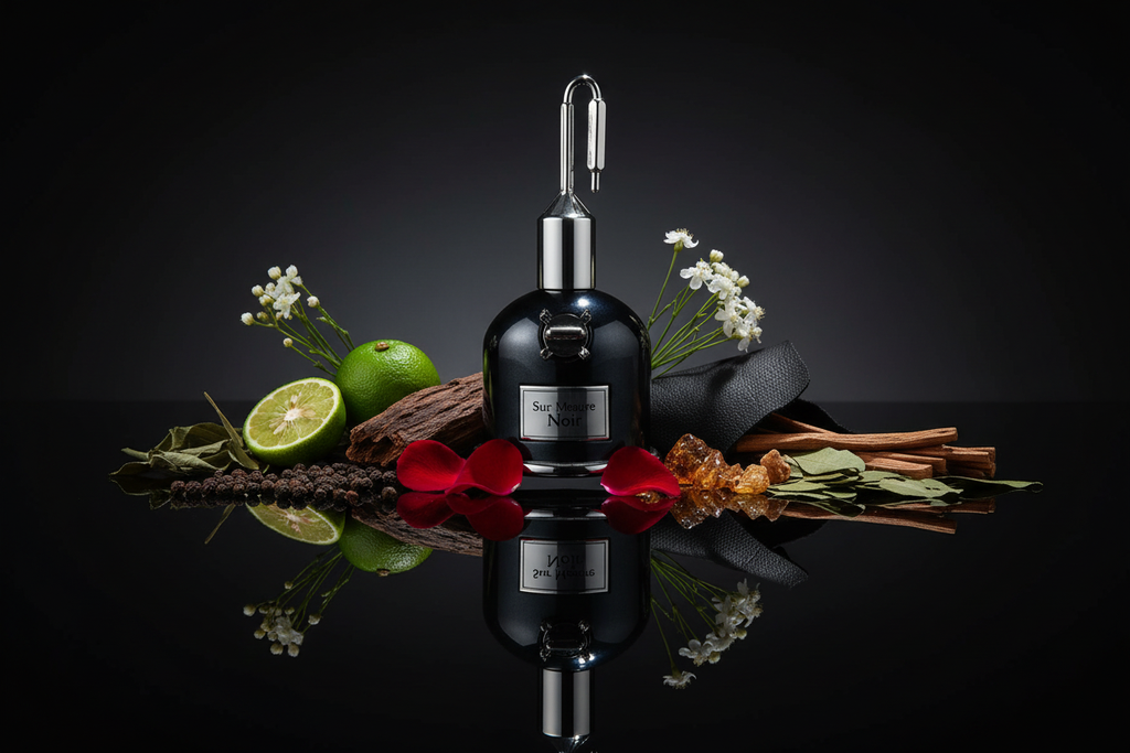 Sur Mesure Noir — Ingredient Flat Lay Ad