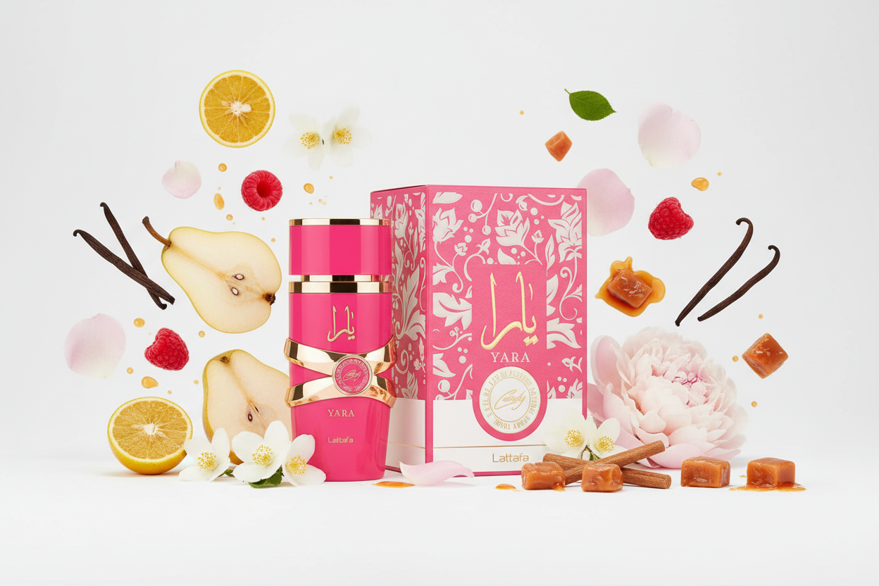 Yara Candy — White Background Ingredient Flat Lay